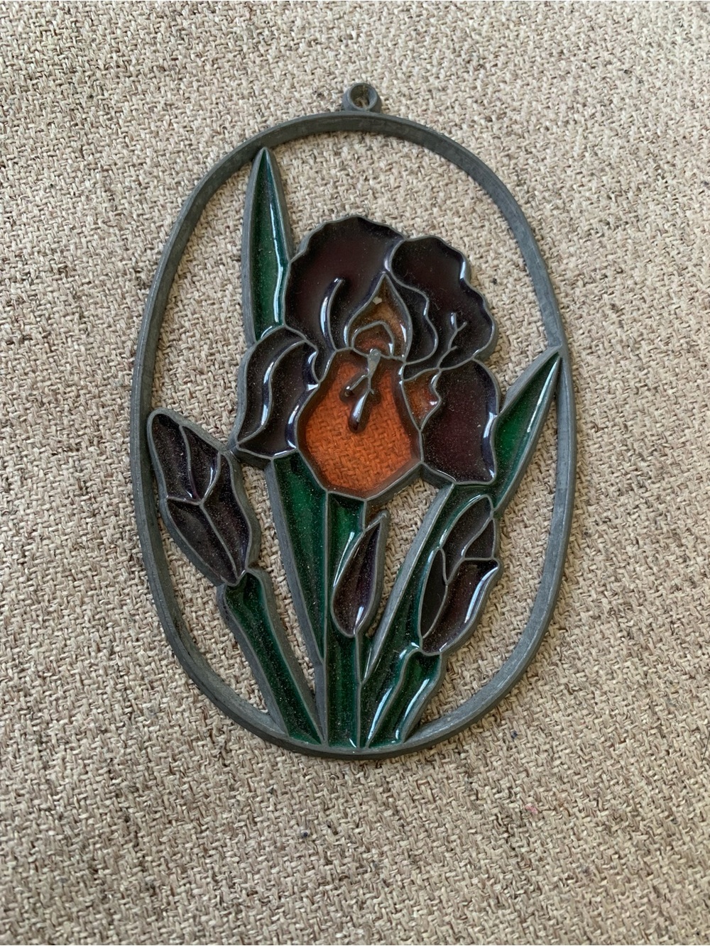 Iris Floral Pattern Vintage Stain Glass Style Sun-catcher Ornament